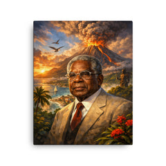 Aimé Césaire with volcanic Martinique backdrop canvas print on a plain backdrop in size 16"x20".