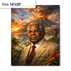 Aimé Césaire with volcanic Martinique backdrop metal print on a plain backdrop in size 16"x20".