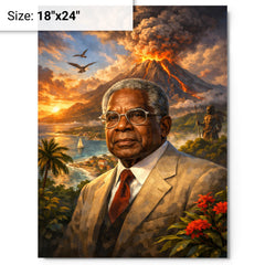 Aimé Césaire with volcanic Martinique backdrop metal print on a plain backdrop in size 18"x24".