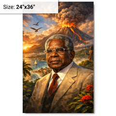 Aimé Césaire with volcanic Martinique backdrop metal print on a plain backdrop in size 24"x36".