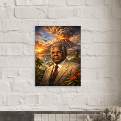 Aimé Césaire with volcanic Martinique backdrop metal print mockup