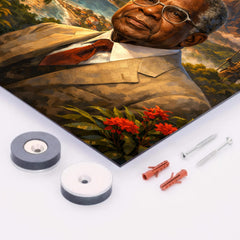 Aimé Césaire with volcanic Martinique backdrop metal print mockup