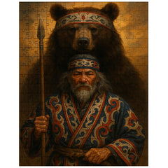 Ainu hunter with ceremonial bear and embroidered robes jigsaw puzzle