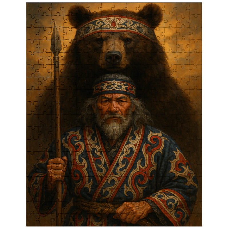 Ainu hunter with ceremonial bear and embroidered robes jigsaw puzzle