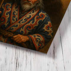 Ainu hunter with ceremonial bear and embroidered robes metal print mockup