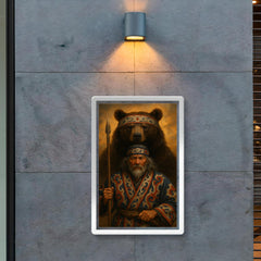 Ainu hunter with ceremonial bear and embroidered robes poster 2