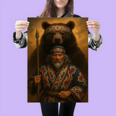 Ainu hunter with ceremonial bear and embroidered robes poster 3