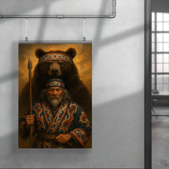 Ainu hunter with ceremonial bear and embroidered robes poster 4