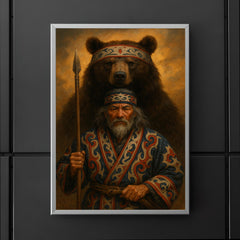 Ainu hunter with ceremonial bear and embroidered robes poster 5