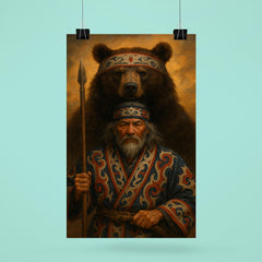 Ainu hunter with ceremonial bear and embroidered robes poster 6