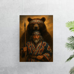 Ainu hunter with ceremonial bear and embroidered robes poster 7