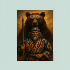 Ainu hunter with ceremonial bear and embroidered robes poster 8