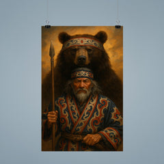 Ainu hunter with ceremonial bear and embroidered robes poster 9