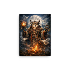 Ainu owl spirit with ceremonial robe canvas print on a plain backdrop in size 12"x16".