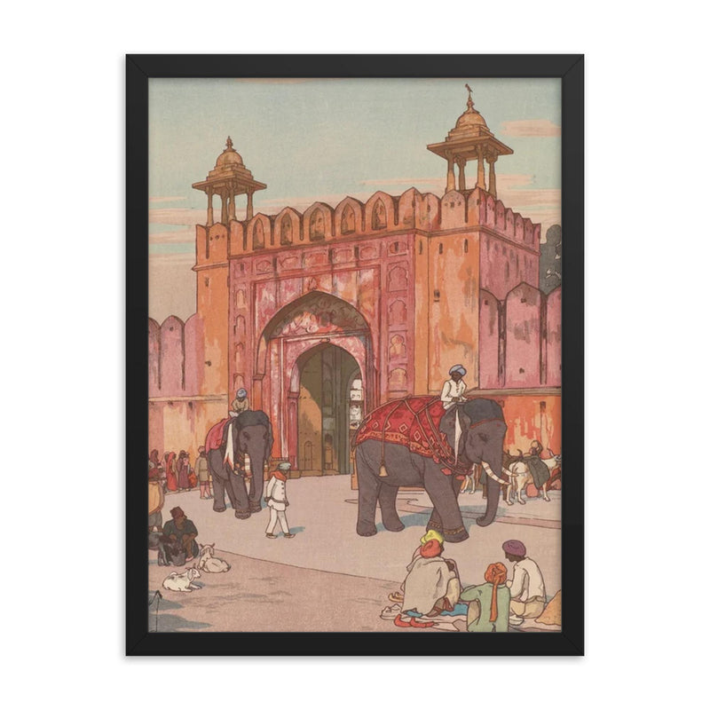 Ajmer Gate Jaipur by Hiroshi Yoshida framed print on a plain backdrop in size 18