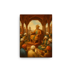 Akbar debating scholars in Fatehpur Sikri canvas print on a plain backdrop in size 12"x16".