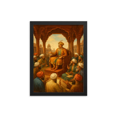 Akbar debating scholars in Fatehpur Sikri framed print on a plain backdrop in size 12"x16".