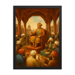 Akbar debating scholars in Fatehpur Sikri framed print on a plain backdrop in size 18"x24".