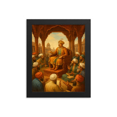 Akbar debating scholars in Fatehpur Sikri framed print on a plain backdrop in size 8"x10".