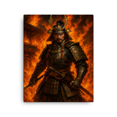Akechi Mitsuhide at Honnō ji flames canvas print on a plain backdrop in size 16"x20".
