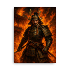 Akechi Mitsuhide at Honnō ji flames canvas print on a plain backdrop in size 18"x24".