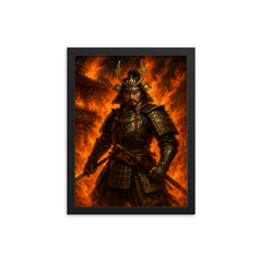 Akechi Mitsuhide at Honnō ji flames framed print on a plain backdrop in size 12"x16".
