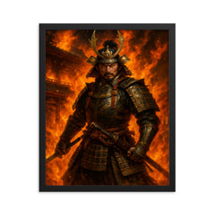 Akechi Mitsuhide at Honnō ji flames framed print on a plain backdrop in size 16"x20".