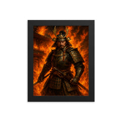 Akechi Mitsuhide at Honnō ji flames framed print on a plain backdrop in size 8"x10".