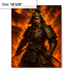 Akechi Mitsuhide at Honnō ji flames metal print on a plain backdrop in size 16"x20".
