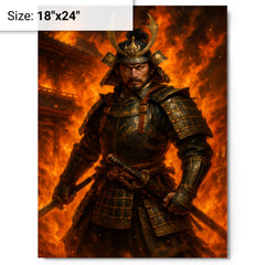 Akechi Mitsuhide at Honnō ji flames metal print on a plain backdrop in size 18"x24".
