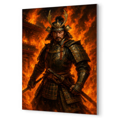 Akechi Mitsuhide at Honnō ji flames metal print mockup