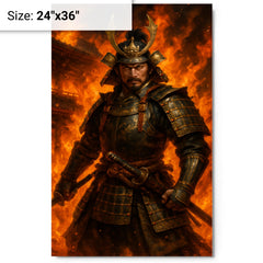 Akechi Mitsuhide at Honnō ji flames metal print on a plain backdrop in size 24"x36".