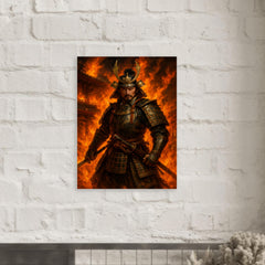 Akechi Mitsuhide at Honnō ji flames metal print mockup