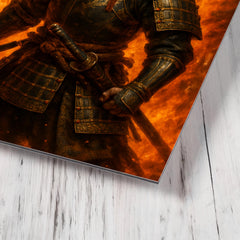 Akechi Mitsuhide at Honnō ji flames metal print mockup