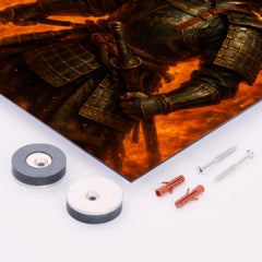 Akechi Mitsuhide at Honnō ji flames metal print mockup