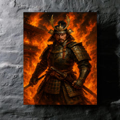 Akechi Mitsuhide at Honnō ji flames metal print mockup