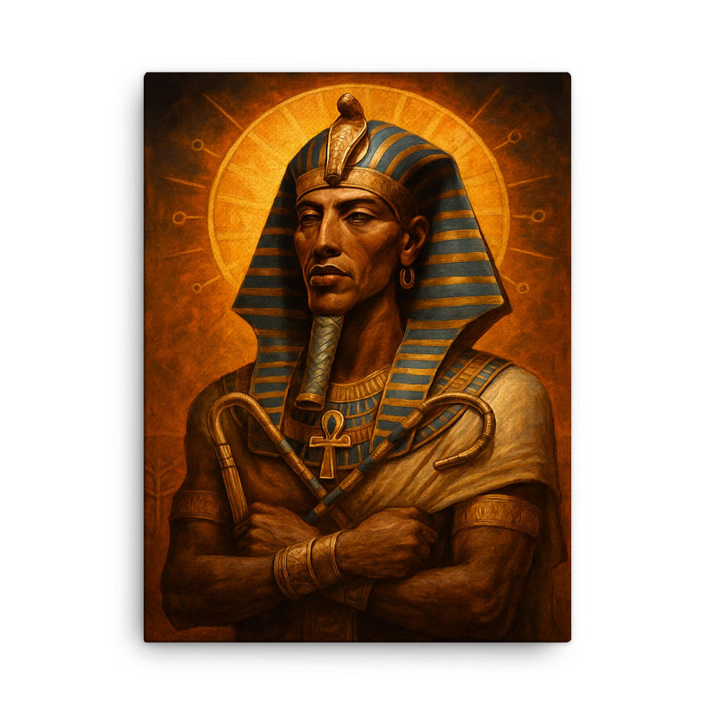 Akhenaten canvas print on a plain backdrop in size 18
