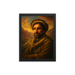 Akhmad Shah Massoud in Panjshir valley light framed print on a plain backdrop in size 12"x16".