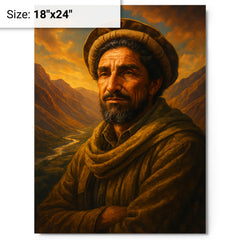 Akhmad Shah Massoud in Panjshir valley light metal print on a plain backdrop in size 18"x24".