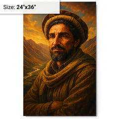 Akhmad Shah Massoud in Panjshir valley light metal print on a plain backdrop in size 24"x36".