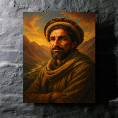 Akhmad Shah Massoud in Panjshir valley light metal print mockup