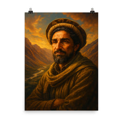 Akhmad Shah Massoud in Panjshir valley light poster on a plain backdrop in size 8"x10".