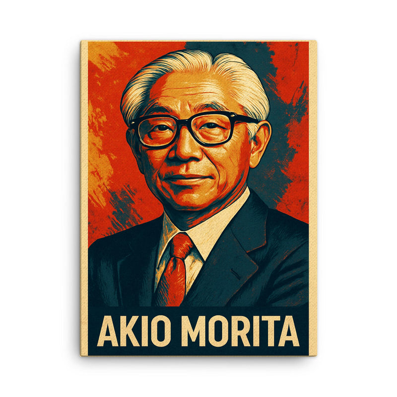 Akio Morita canvas print on a plain backdrop in size 18