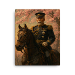 Akiyama Yoshifuru cavalry general under cherry ash canvas print on a plain backdrop in size 16"x20".