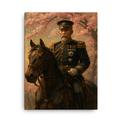 Akiyama Yoshifuru cavalry general under cherry ash canvas print on a plain backdrop in size 18"x24".