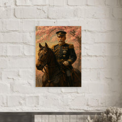 Akiyama Yoshifuru cavalry general under cherry ash metal print mockup