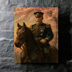 Akiyama Yoshifuru cavalry general under cherry ash metal print mockup