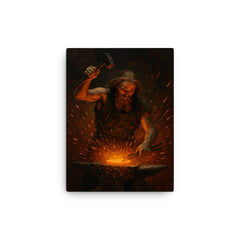 Akseli Gallen Kallela forging the Sampo amid sparks canvas print on a plain backdrop in size 12"x16".