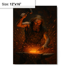 Akseli Gallen Kallela forging the Sampo amid sparks metal print on a plain backdrop in size 12"x16".