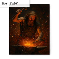 Akseli Gallen Kallela forging the Sampo amid sparks metal print on a plain backdrop in size 16"x20".